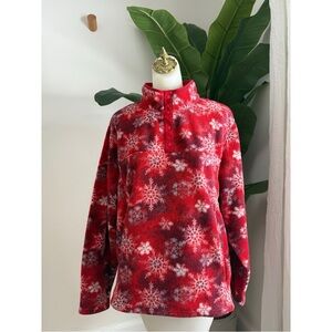 Vintage L.L.Bean Red Snowflake Fleece Snap Pullover Women’s 2X